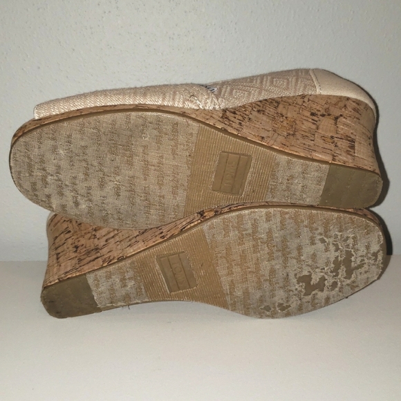 TOMS - TWEED OPEN TOE CORK WEDGE HEELS - Picture 5 of 7